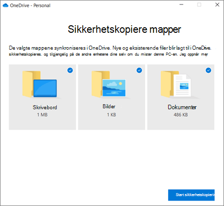 Skjermbilde av dialogboksen Konfigurer beskyttelse av viktige mapper i OneDrive