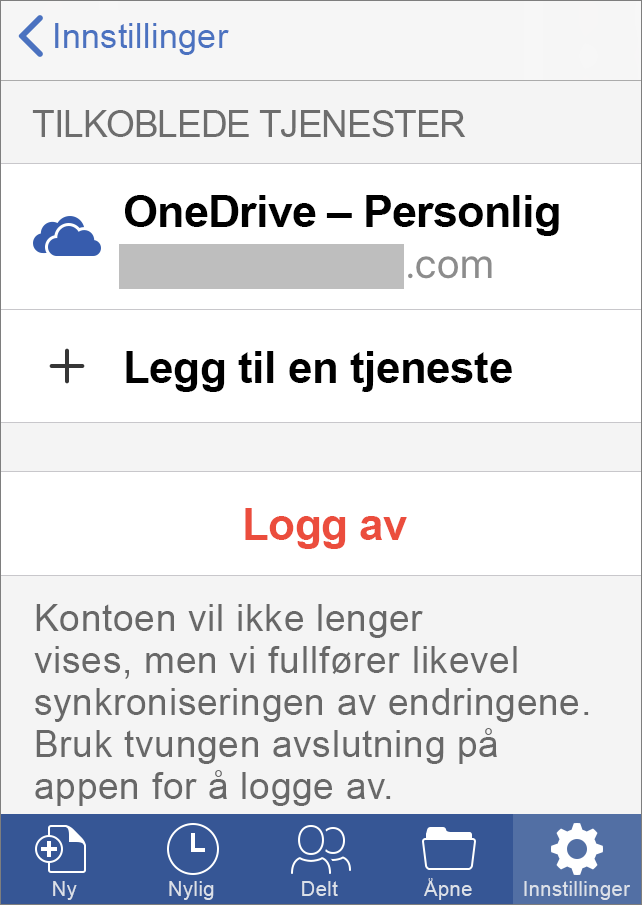 Viser alternativet Logg av i Office for iOS