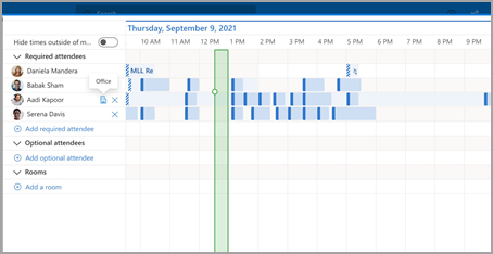 : Vise andres arbeidssted i Planleggingsassistent for Outlook