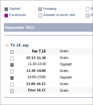 Eksempel på kalender delt i e-postmelding