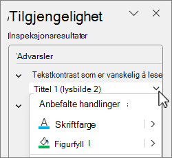 Detaljer om anbefalt handling