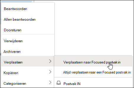 Een schermopname toont het snelmenu met de opties Verplaatsen naar Postvak IN met prioriteit en Altijd verplaatsen naar Postvak IN met prioriteit.