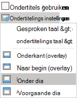 Opties voor ondertitels en bijschriften op het klassieke lint in PowerPoint Online