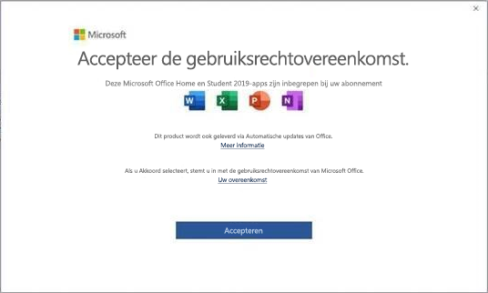 Gebruiksrechtovereenkomst voor Microsoft Office 2019.