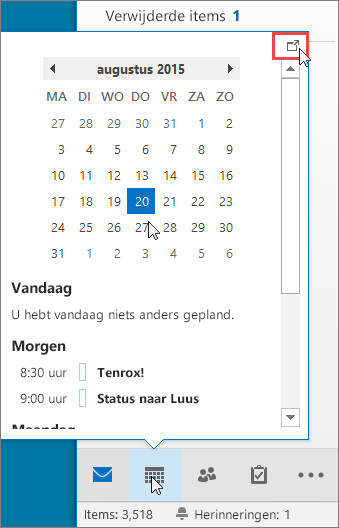 Agenda bekijken met pictogram Dokken gemarkeerd