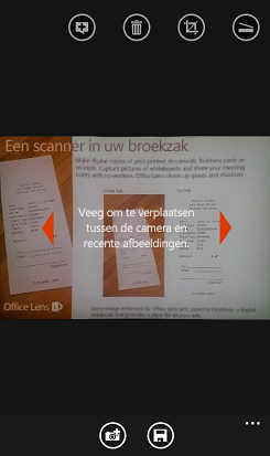 afbeelding van de werking van vegen om foto’s te bekijken in Office Lens