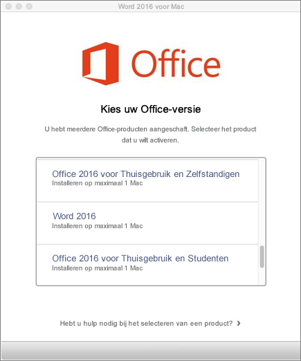 Licentietype voor Office 2016 voor Mac kiezen