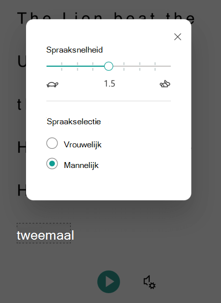 Het dialoogvenster Spraakopties in Inslepende lezer voor Microsoft Lens voor iOS.