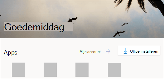 Schermafbeelding van Office.com startpagina na het aanmelden