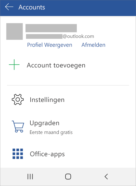 Toont de optie Afmelden in Office op een Android-apparaat