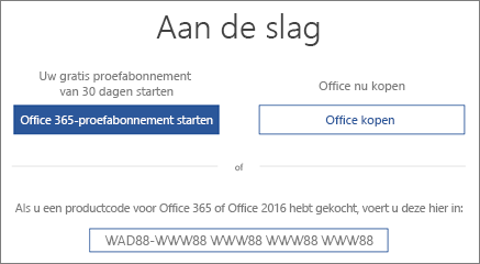 Geeft het scherm 'Laten we aan de slag gaan' weer, wat aangeeft dat een Office 365-proefversie is inbegrepen bij deze pc