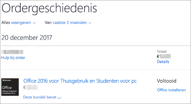 Toont de pagina Ordergeschiedenis in de Microsoft Store