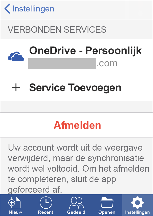 Toont de optie Afmelden in Office voor iOS