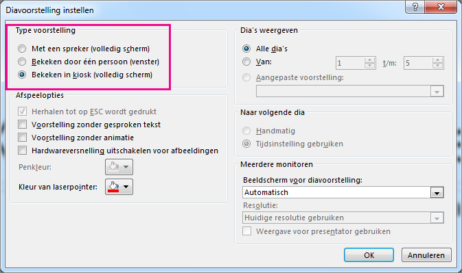 toont automatisch dialoogvenster in powerpoint