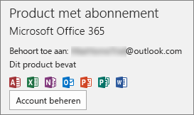 Geeft het e-mailaccount weer dat aan Office is gekoppeld