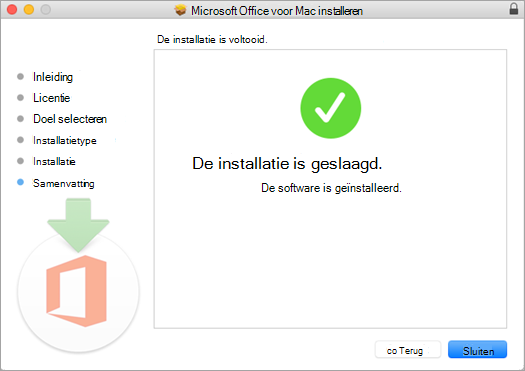 Geeft de laatste pagina van het installatieproces weer, waarmee wordt aangegeven dat de installatie is voltooid.