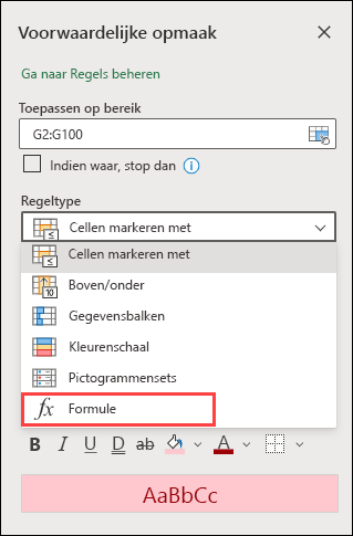 Formuleregel selecteren