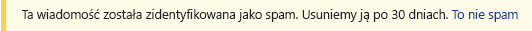 Zrzut ekranu przedstawiający żółty pasek ostrzegawczy w wiadomości programu Outlook.