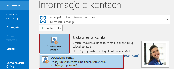 Ustawienia konta w programie Outlook