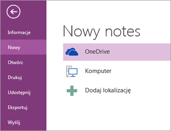 Proces tworzenia nowego notesu w programie OneNote