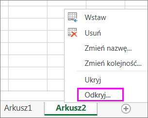 Kliknij prawym przyciskiem myszy kartę dowolnego arkusza, aby sprawdzić, czy nie ma ukrytych arkuszy.