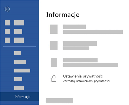 Zrzut ekranu przedstawiający przycisk Ustawienia prywatności