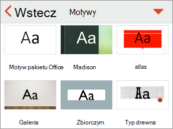 Menu Motywy w programie PowerPoint dla systemu iOS.