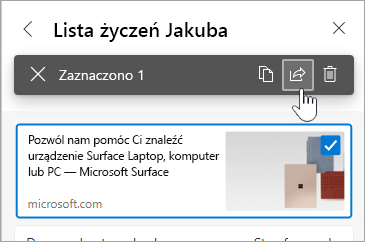 Zrzut ekranu przedstawiający pole wyboru i przycisk Udostępnij