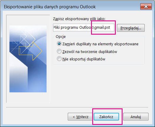 Przejdź do lokalizacji dla nowo utworzonego pliku pst, w którym będą przechowywane wiadomości z usługi Gmail, i wpisz nazwę pliku pst.