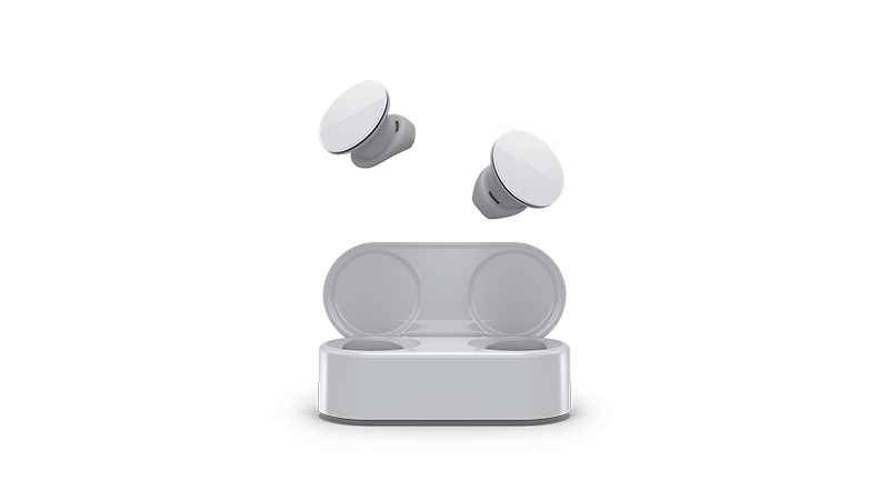 Zdjęcie przedstawiające urządzenie obsługujące słuchawki douszne Surface Earbuds