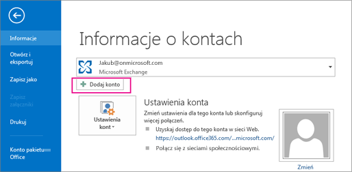 Aby dodać konto usługi Gmail do programu Outlook, kliknij przycisk Dodaj konto