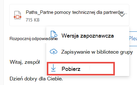 Pobieranie załącznika dla nowego programu Outlook