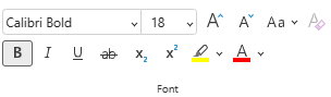 Opcje w menu Czcionka na wstążce w programie PowerPoint dla sieci Web.