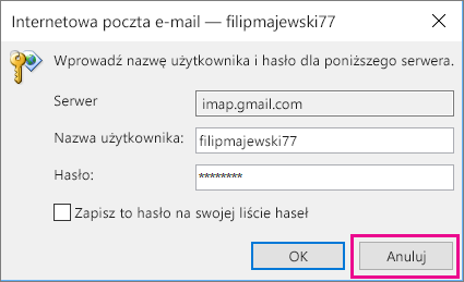 Jeśli pojawi się to okno dialogowe, wybierz pozycję Anuluj.