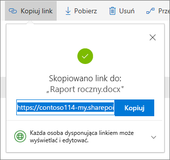 Kopiowanie linku w usłudze OneDrive dla Firm