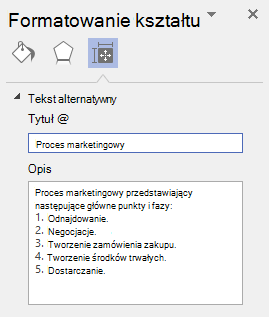 Okno dialogowe Tekst alternatywny dla elementów wizualnych w programie Visio dla systemu Windows.