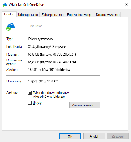 Właściwości usługi OneDrive