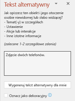 Okienko tekstu alternatywnego przedstawiające przykład złego tekstu alternatywnego.