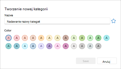 Panel tworzenia nowej kategorii oznaczonej kolorem