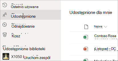 Widok Udostępnione dla mnie w usłudze OneDrive dla Firm