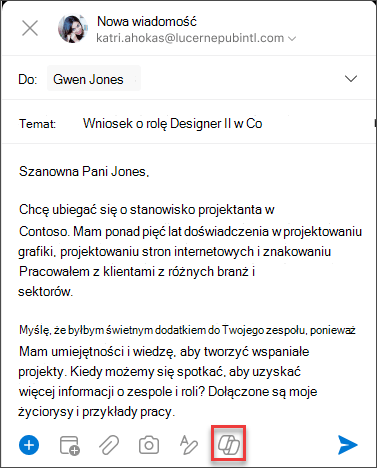 Ikona rozwiązania Copilot w menu redagowania dla systemu iOS