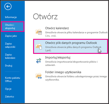 Otwieranie pliku danych programu Outlook 