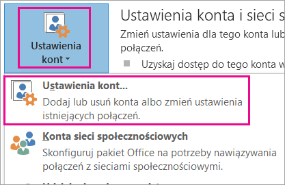 Aby usunąć konto usługi Gmail, wybierz pozycję Plik > Ustawienia kont > Ustawienia kont.