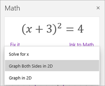 Opcje wykresu w okienku Matematyka