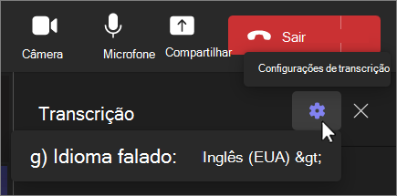 Alterar a tela da linguagem de transcrição