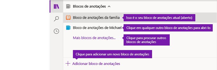 Lista de blocos de anotações no OneNote para Windows 10