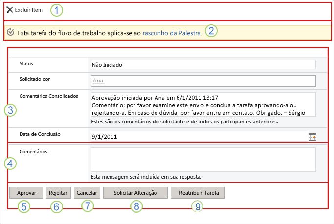 Formulário de tarefa de fluxo de trabalho