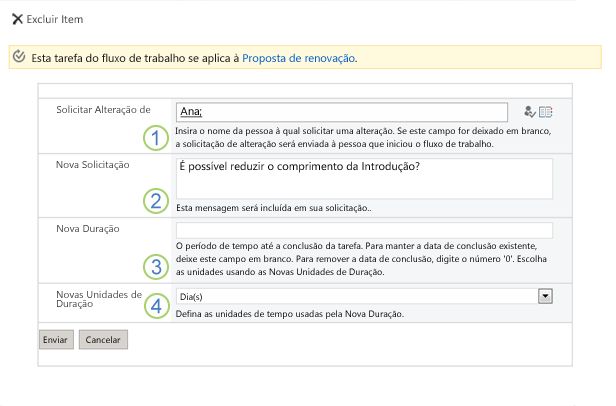 Formulário para solicitar uma alteração em um item