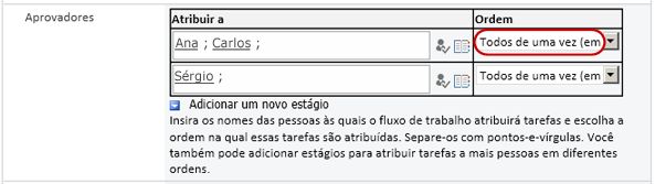 Formulário com a configuração de estágio em paralelo destacada