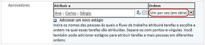 Formulário com a configuração de estágio em série destacada